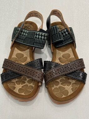 Elite by Corkys Women's Brown and Black Strappy Comfort Sandals Leather NEW